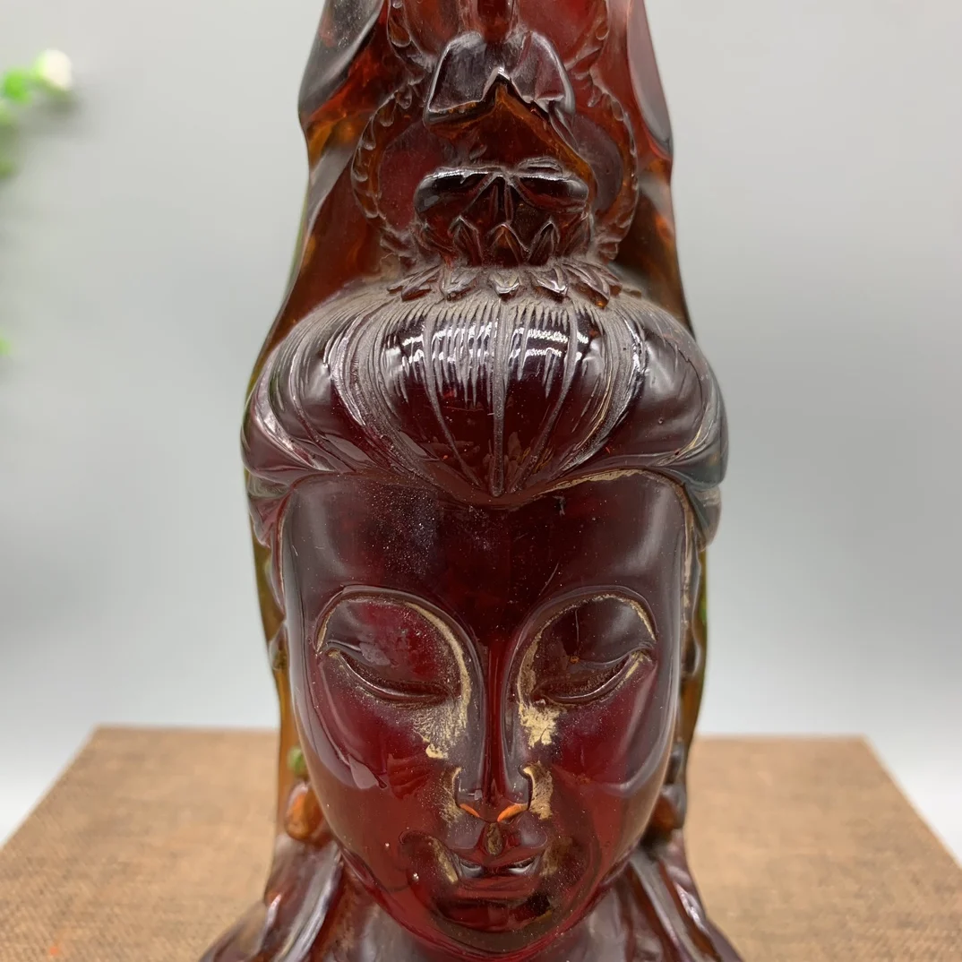 15Cm China Handwork Rare Old Decoration Artificial Amber Resin Kwan-yin Statue
