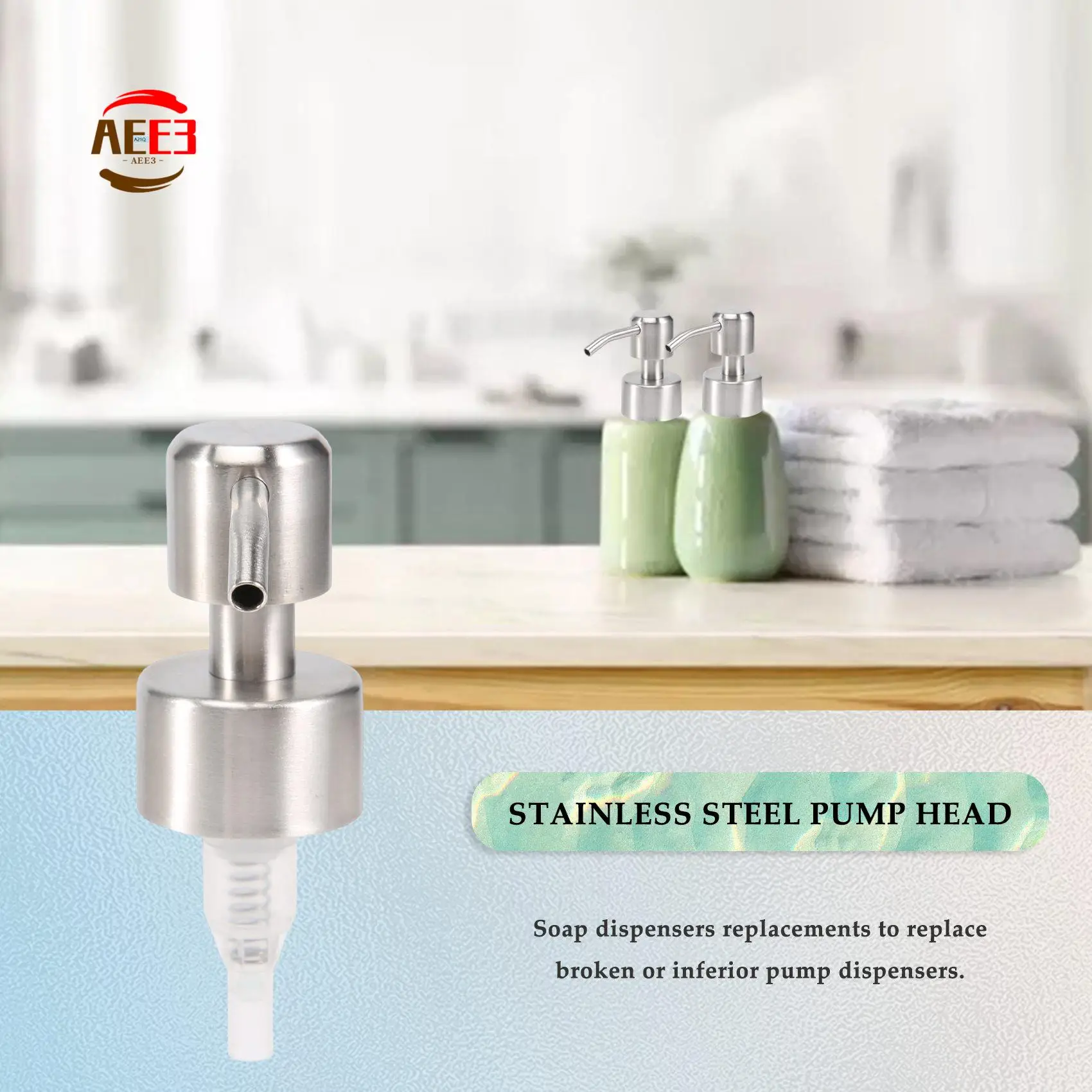 AEE3-5Pcs Stainless Steel Soap Pump Replacement 28 Teeth Metal Bottle Nozzles Lotion Dispenser Head