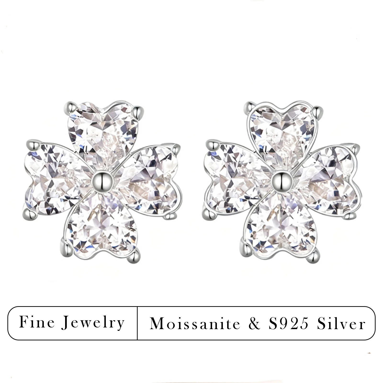 

Серьги-гвоздики с муассанитом 2.4 CTW в форме цветка, серебро S925, с огранкой в форме сердца, для женщин, повседневные украшения