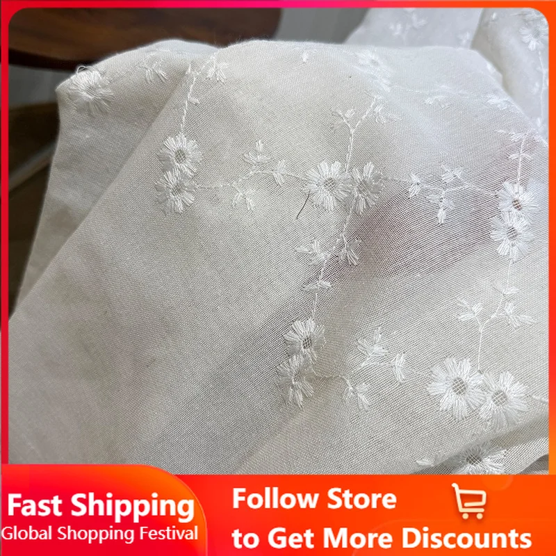 American Pastoral Style Embroidered Chamomile Embroidered Window Screen Living Room Bedroom Balcony Cream Wind Gauze Window