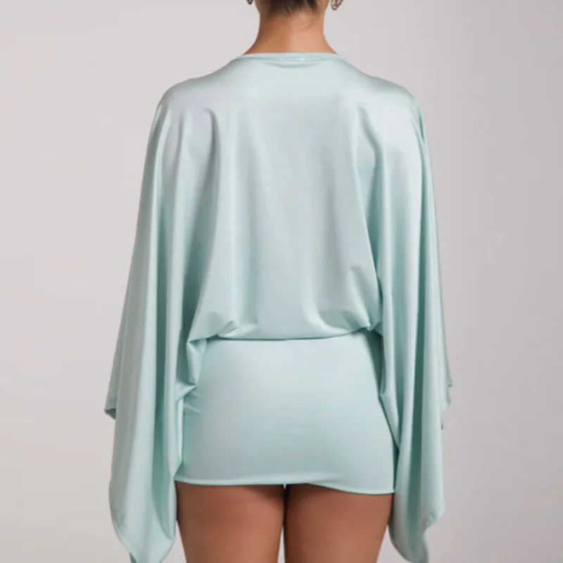 Robe de bureau en Satin pour femmes, Simple, couleur unie, décolleté en V profond, coupe cintrée, moulante aux hanches, manches chauve-souris, robes de soirée, printemps