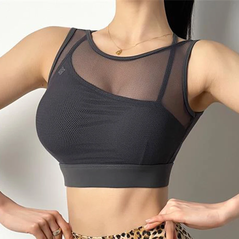 Cloud Hide SEXY Mesh Sports Bra Fitness Underwear Yoga Crop Tank Top HOT Girl Vest Athletic Shockproof Shirt Running Sportswear