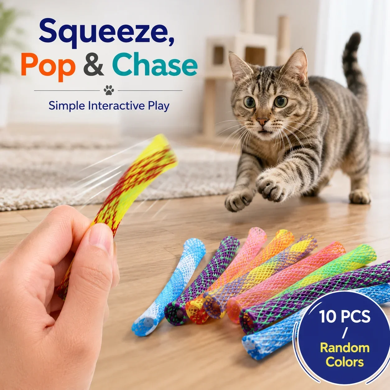 Colorful Telescopic Cat Wand Toy, Spring Interactive Play Toy for Cats, Fun Chasing Toy for Kittens