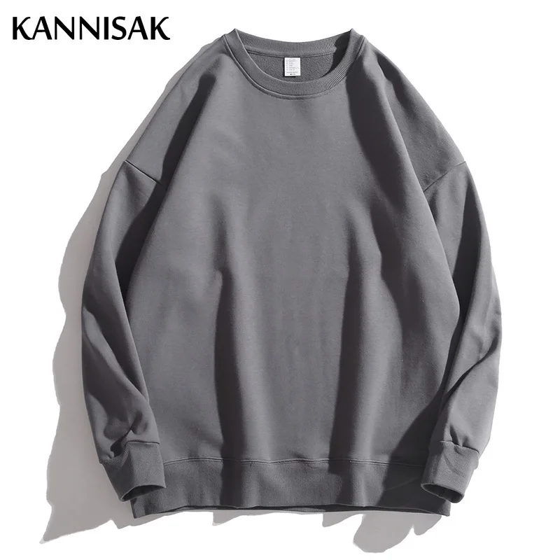 KANNISAK Oversize Sweatshirts Women 2022 Spring Autumn 100% Cotton Solid Harajuku Style Couple Pullovers Japanese Streetwear