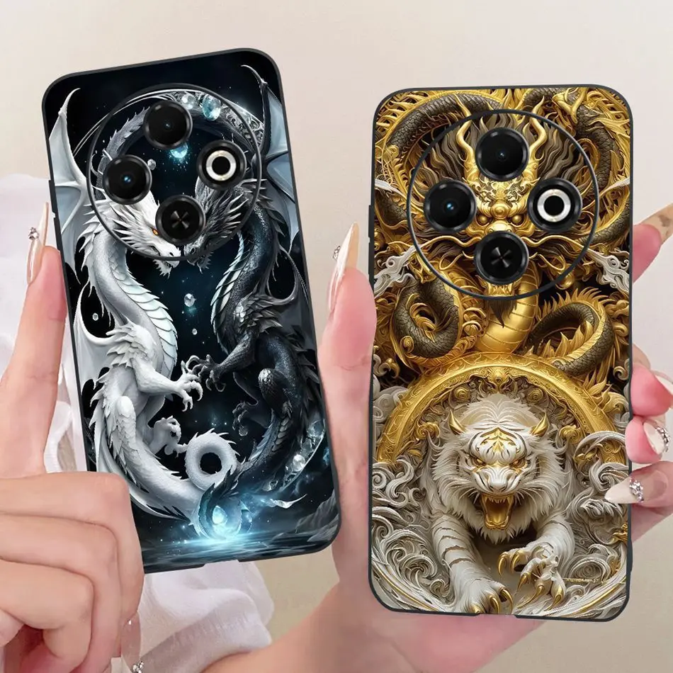 Casing HP Tecno Spark 30C 30 Pro Motif Naga Keren Untuk Tecno Spark30C 30 30Pro 4G Casing Silikon Lembut Hitam