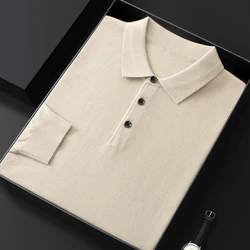 Men's Worsted Wool Kknit Pullover, Business Casual Polo Neck Sweater, Monochromatic Loose Top, Autumn and Winter Fashion, New