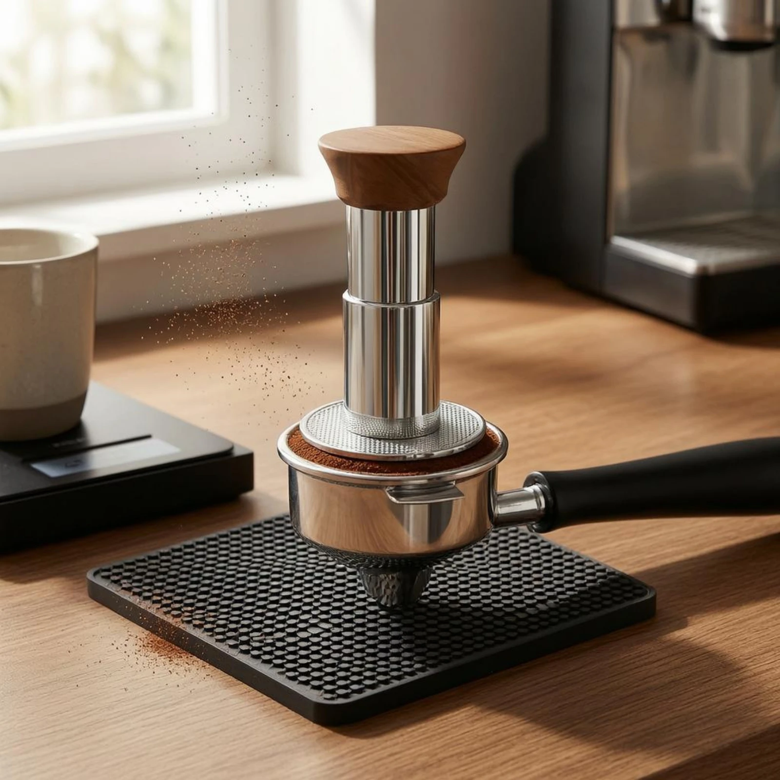 Coffee Tamper Wooden Handle Espresso Tamper Coffee Specialist Tool Textured Surface Long-Lasting