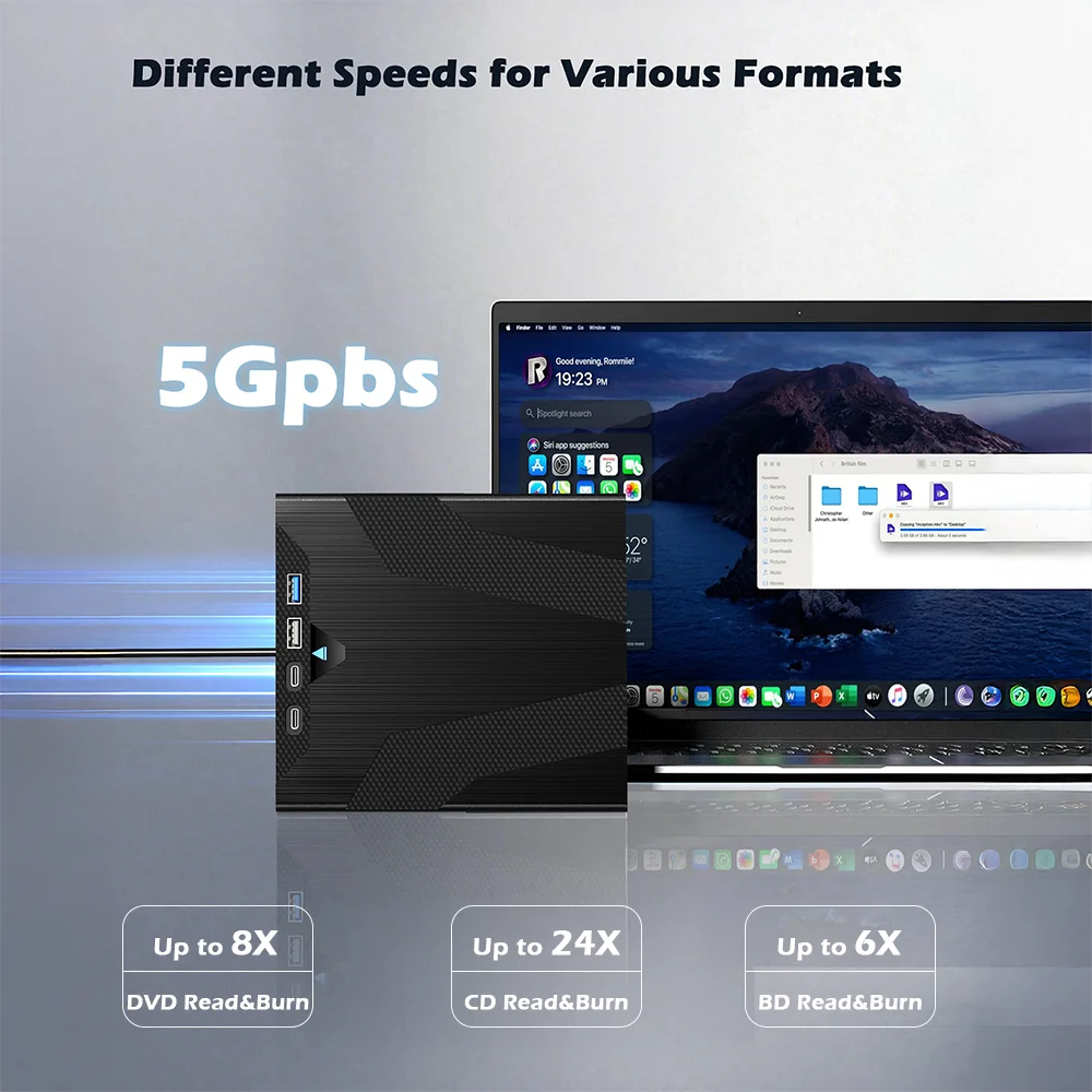 hit productWholesale Slot-loading External Blu Ray Writer Blu-ray Burner 7-in-1 Hub USB Type-C SD TF BD-RE Reader Writer for Lap