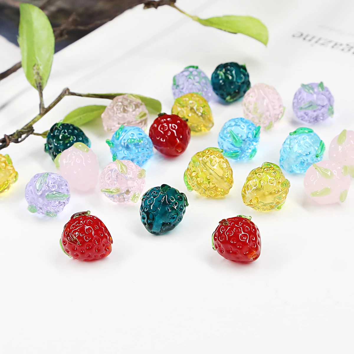 10Pcs Glass Strawberry Bracelet Pendant DIY Handmade Hairpin Headwear Earrings Jewelry Material Accessories