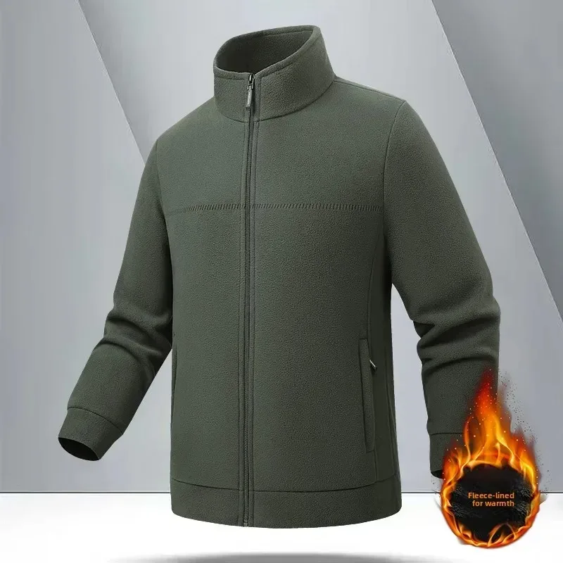 

Cold-proof and Windproof Jacket Autumn and Winter Stand-up Collar Jacket for Men Fleece Warm Loose Sporty Outdoor Casual Jacket