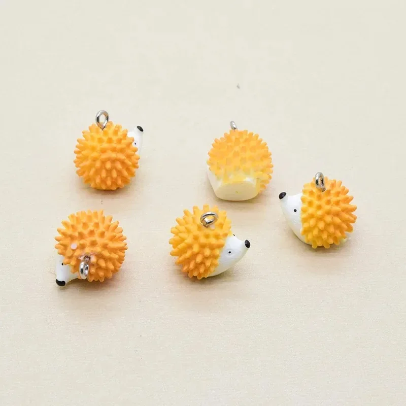 10Pcs Lovely Cartoon Hedgehog Resin Pendants 3D Tiny Animal Charms for DIY Earring Keychain Handmade Jewelry Supplies