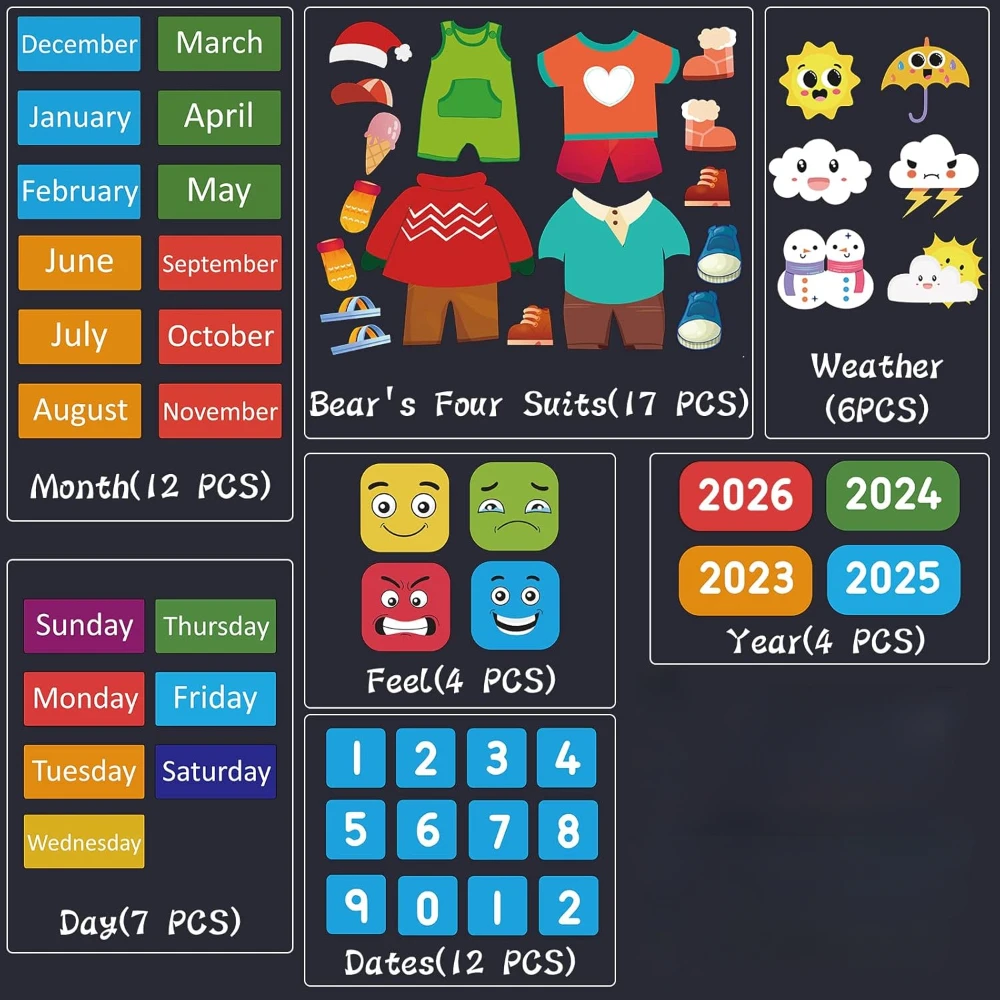 Meu primeiro calendário diário – deve ter em sala de aula pré-escolar, gráfico de dias da semana de urso, calendário de sala de aula infantil, placa de feltro para crianças pequenas