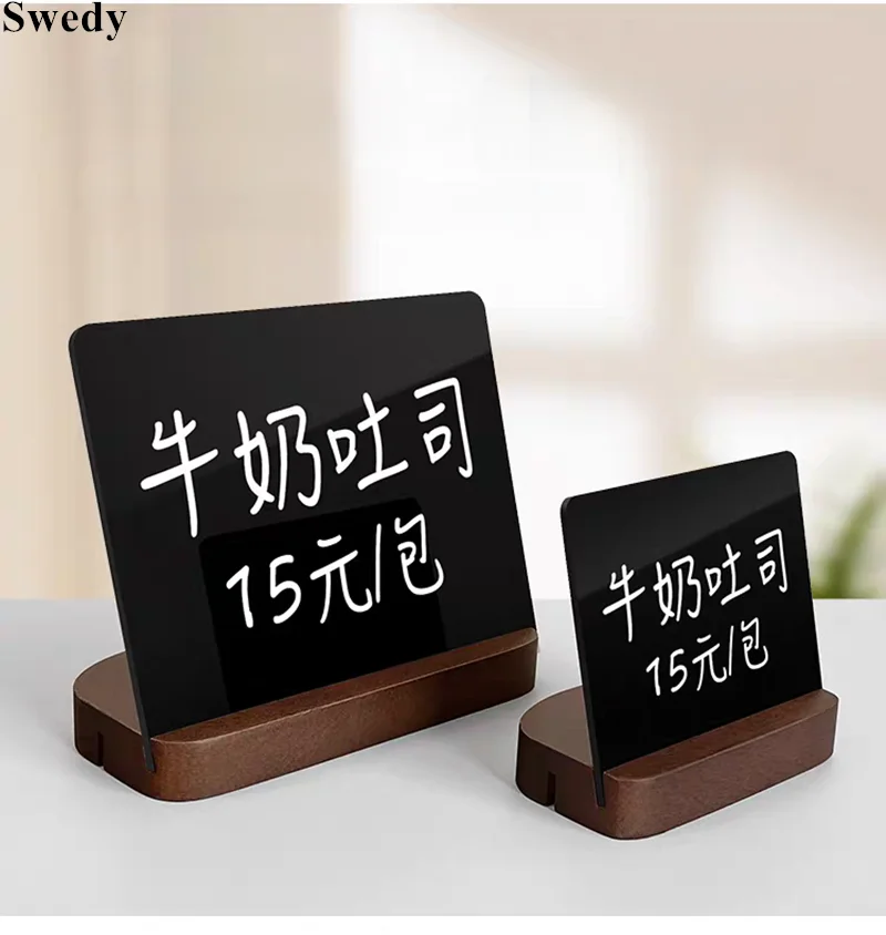 100x85mm T / L Use Wooden Base Message Blackboard Tabletop Mini Plastic Price Sign Board Erasable Chalkboard Sign Display Stand