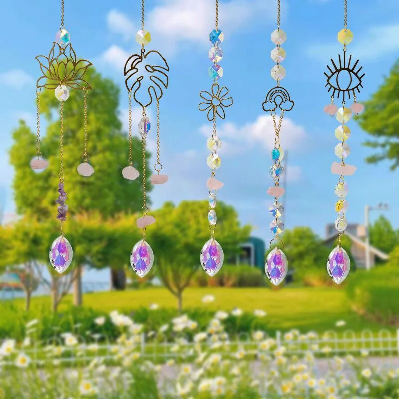 1PC Crystal Wind Chime Moon Sun Catcher Diamond Prisms Pendant Dream Catcher Rainbow Hanging Drop Home Garden Decor