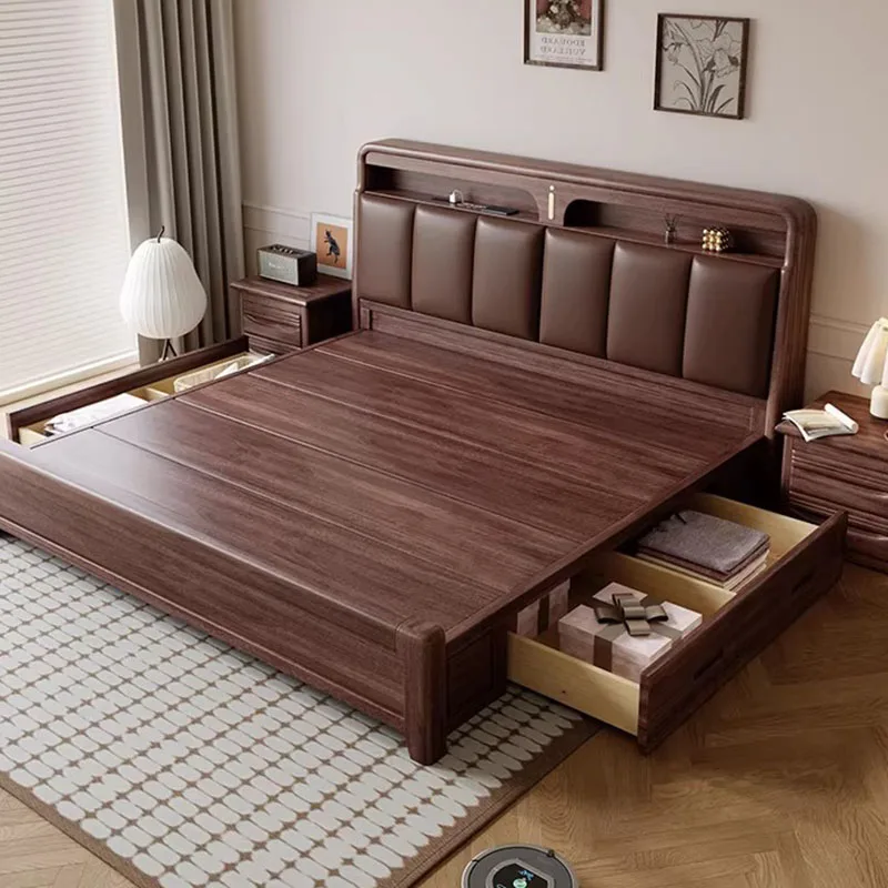 Wooden Design Bed Simple Modern Headboards Storage Space Saving Loft Creative Bed Frame Sleeping Muebles Lounge Suite Furniture