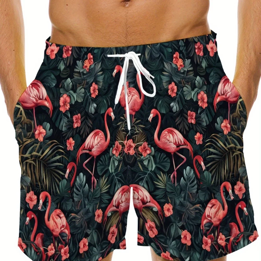 

Hawaiian Beach Shorts Flamingo 3D Print Men's Casual Swimsuits Surfing Board Sport Pants Holiday Swimwear Trunks Kids Clothing