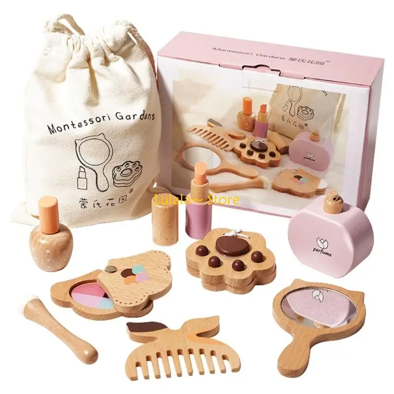y4qa Kids Cosmetic Doalplay Toy Kits Creative Wooden Makeup Makeup for Girl Gifting Supply