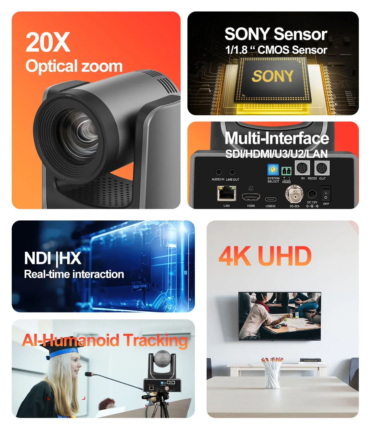 1-6pcs 4k60fps NDI PTZ Camera 20X Zoom Live Streaming Camera SDI HDMI 1pc NDI PTZ Camera Controller for Video Conference,Church