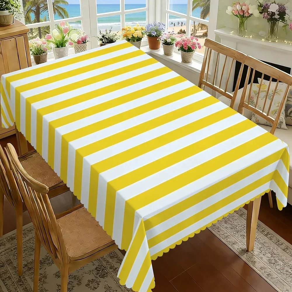 One high-definition printed tablecloth with yellow and white stripes, featuring exquisite embossed designxzj