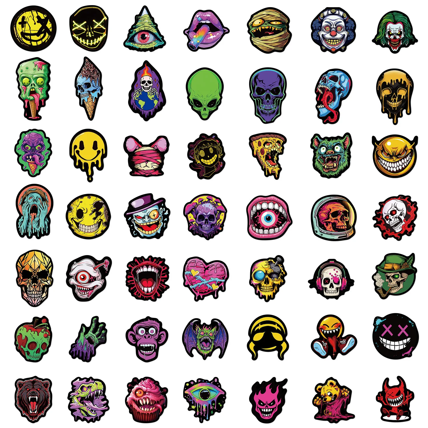 50PCS Pop Horror Grimace Stickers Cool Skull Graffiti Decals Toys Laptop Phone Motorcycle Helmet Skateboard Car Sticker