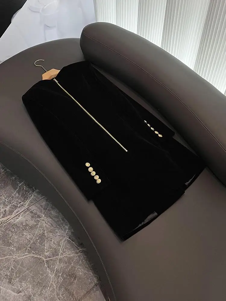 Hebe Sle velours tissu Long Sve v-ne coupe ajustée t-shirt bouton costume Dr femmes Ci trajet Faion printemps automne hiver