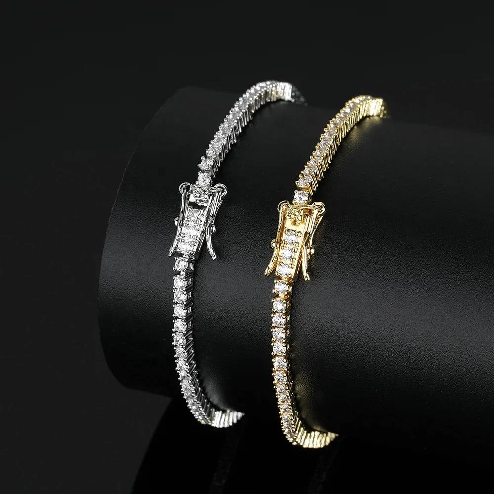 

2mm CZ Zircon Cubic Zirconia Gold Plated 925 Sterling Silver Pulseira Brazalete Bracciale Fashion Jewelry Tennis Bracelet