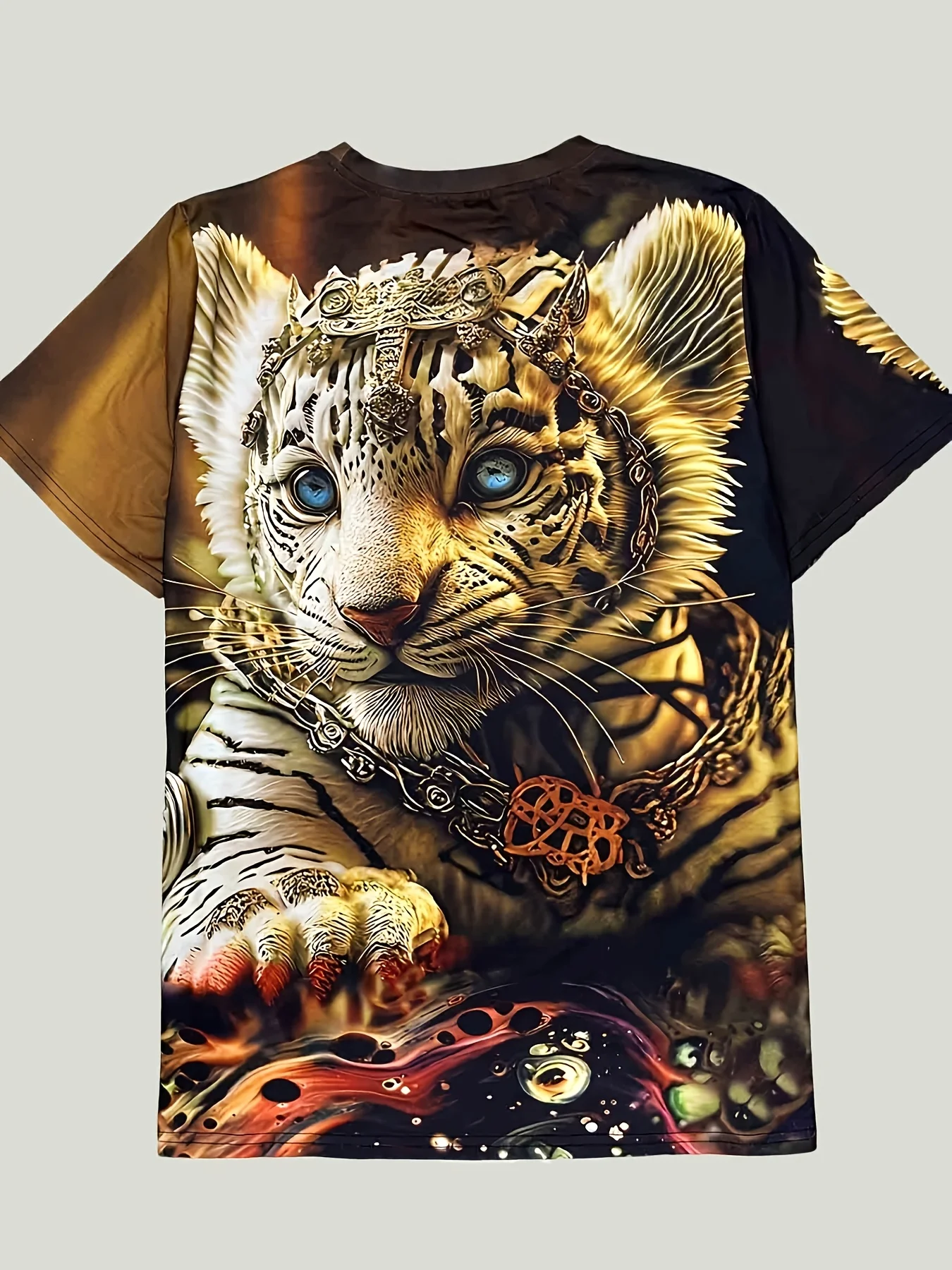 

Summer Women's Fashionable Round Neck Comfortable Short-sleeved T-shirt Casual Sports Style 3D Tiger Print Top
