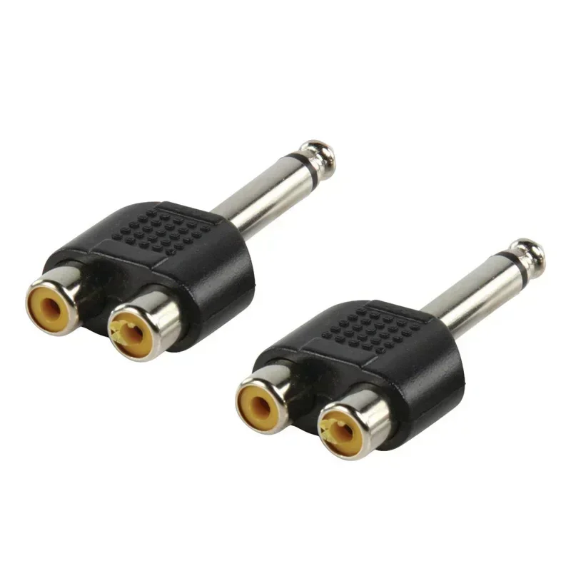 6.35mm Mono 1/4 Inch Male Plug To Dual RCA Female Y Splitter Connector Audio Adapter Converter For KTV Speaker Sound