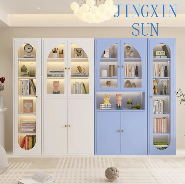 Modern Living Room Locker Bookcase Steel Storage Cabinet with Glass Door Dustproof Bookshelf Simple Household Display