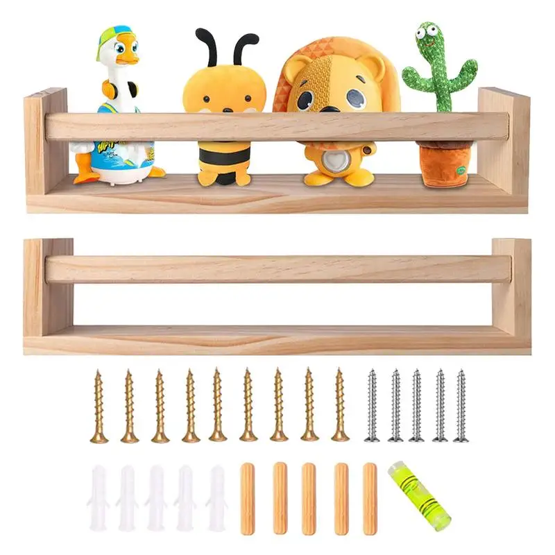 

Toy Container Shelves Floating Wall Bookshelf Kids Seasoning Organizer Rack Wooden Seasoning Holder 2Pcs For Kitchen Bedroom