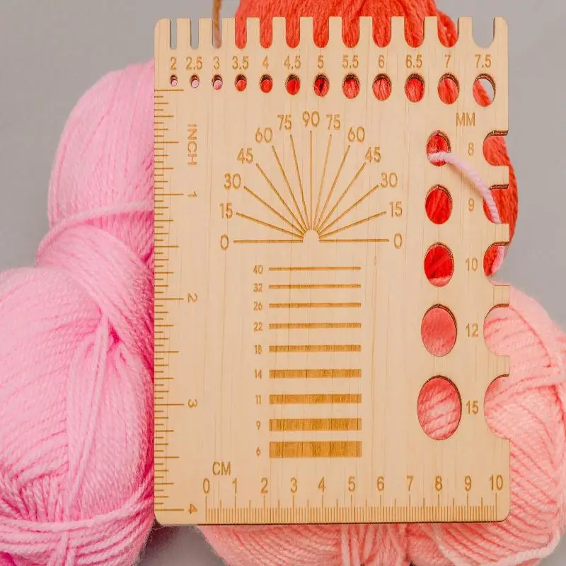 Holz-Stricknadel-Messlehre, quadratisches Lineal, Stickgarn-Spulen, Faden für Spinnmaschinen, Garn-Messwerkzeuge, Nähzubehör – Detail 6