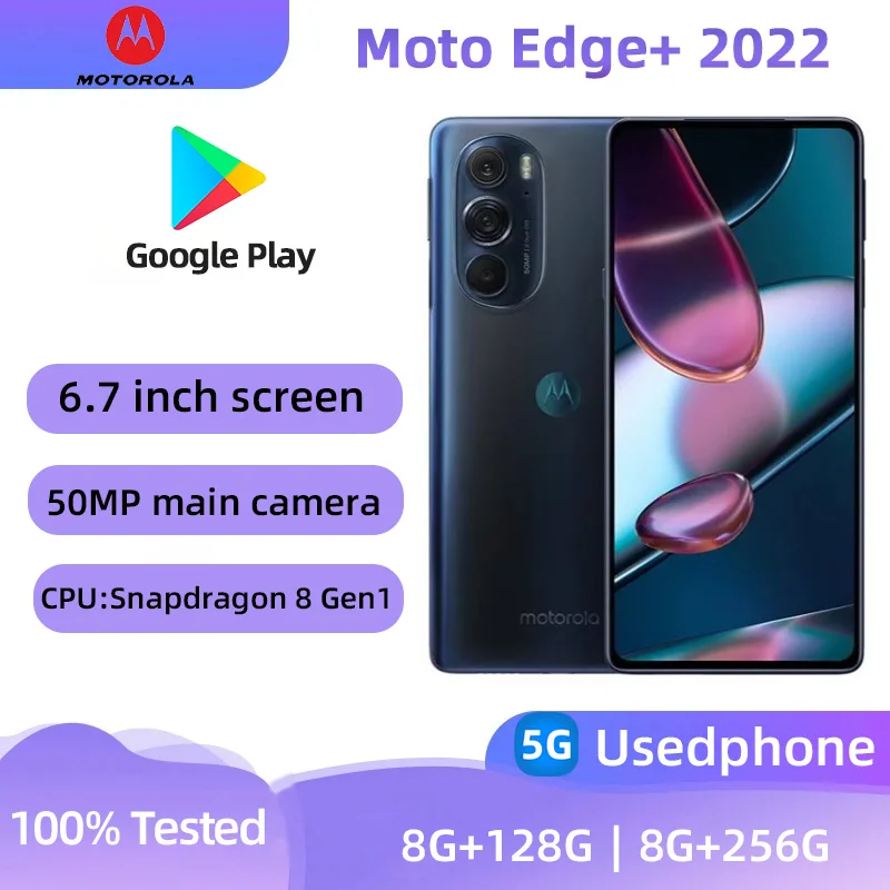 Motorola Moto Edge+ 2022 XT2201 5g SmartPhone Snapdragon 8 Gen1 6.7 inch AMOLED Screen 5000mAh 68W Charge 50MP Camera Used Phone