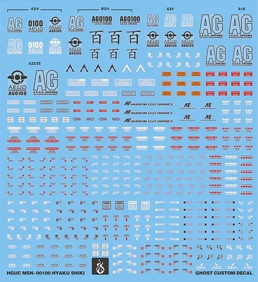 YAN Fluorescent Water Decals for HGUC 1/144 MSN‑00100 Hyaku‑shiki, Water Slide Stickers for Model Kit Hobby DIY