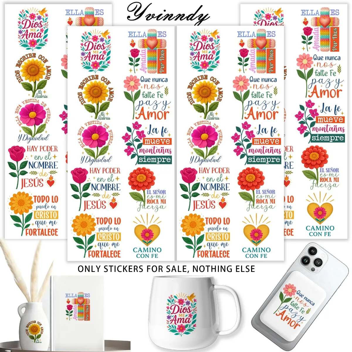 40PCS/SETThe Colorful Spanish Christianity UV DTF DIY Cups Transfer Sticker For DIY Cups (Only The Transfer Sticker Is Included)