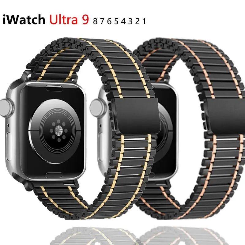 

Ремешок металлический магнитный для Apple Watch Ultra Band 49 мм Series 9/8/7 41 мм 45 мм, стальной браслет для Iwatch 6 SE 5 4 38 мм 40 мм 42 мм 44 мм