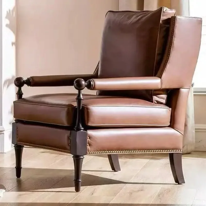 Middle Ancient French Retro Solid Wood Removable & Installable Home Single Chair Living Room Bedroom Balcony