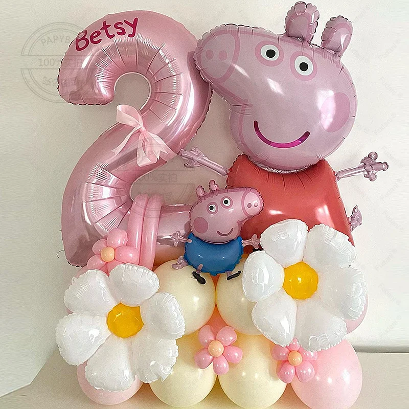 35pcs Cartoon Animal Daisy Balloon Set for Girl 1-9st Birthday Party Decor Supplies Baby Shower Kids Toy Global Children Gift