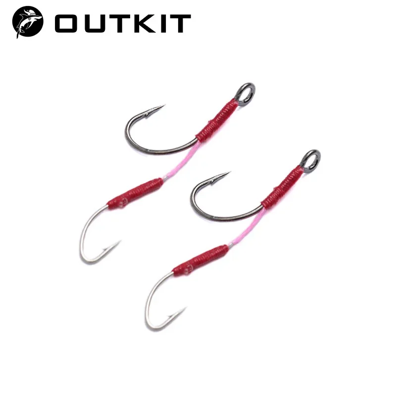 OUTKIT 10pcs Carbon Steel Fishing Double Hook Big Eye Single Hook Fly Fishing Hooks Barbed Spoon Lure with Barb Pipe Hook Handle