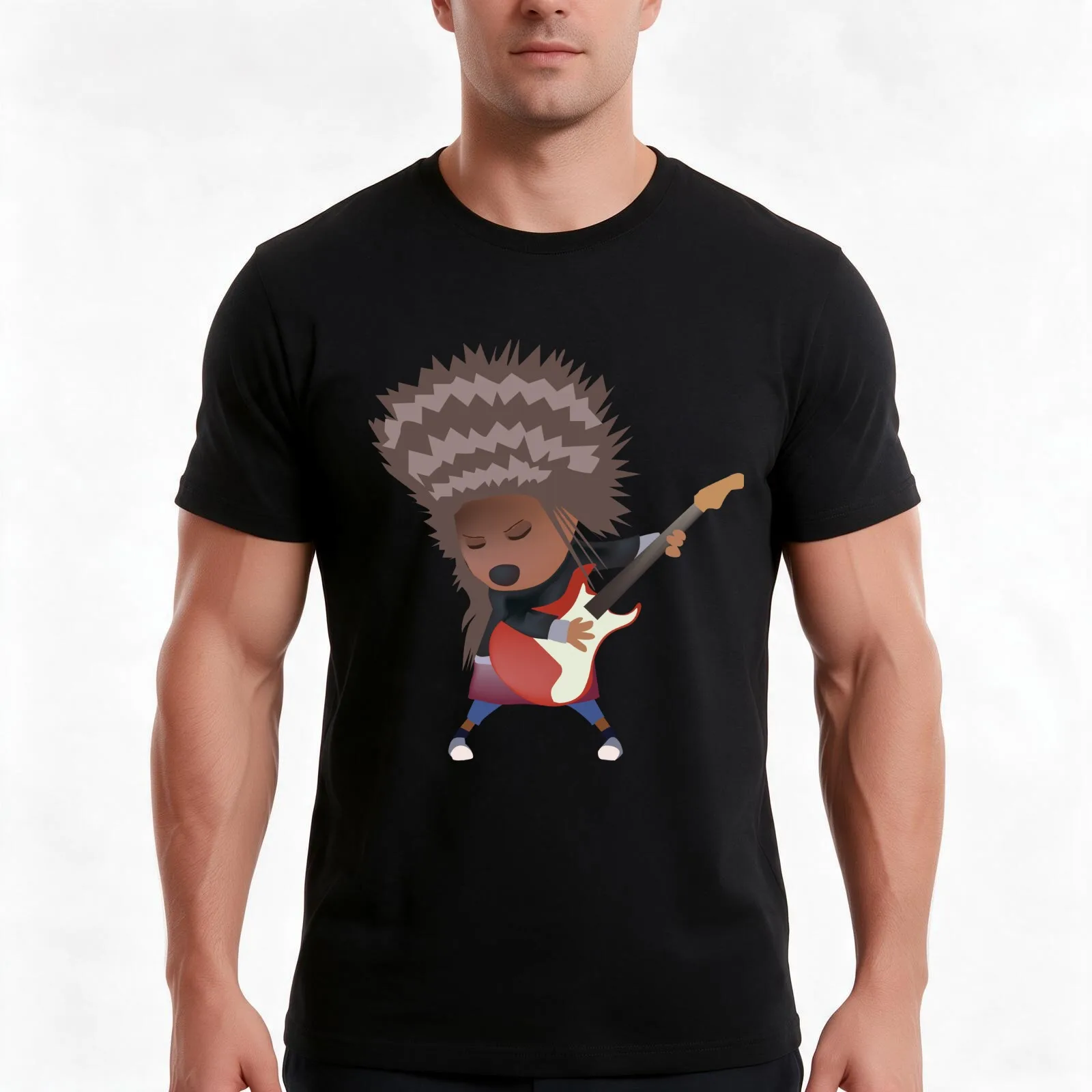 porcupine rocker T-Shirt, Summer Casual Cotton Tee, Oversized Streetwear Tops, Vintage Graphic Print, Loose Fit Short Sleeve