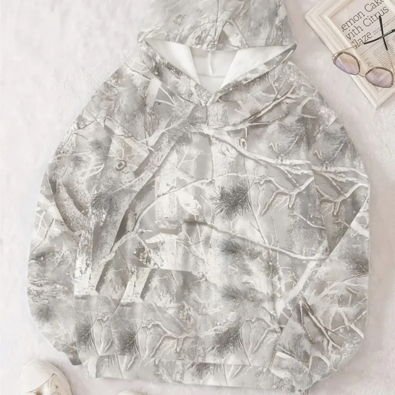 Outono novo ramos mortos impressão hoodies feminino 2025 casual solto manga longa grande bolso fatos de treino y2k streetwear bluzy damskie