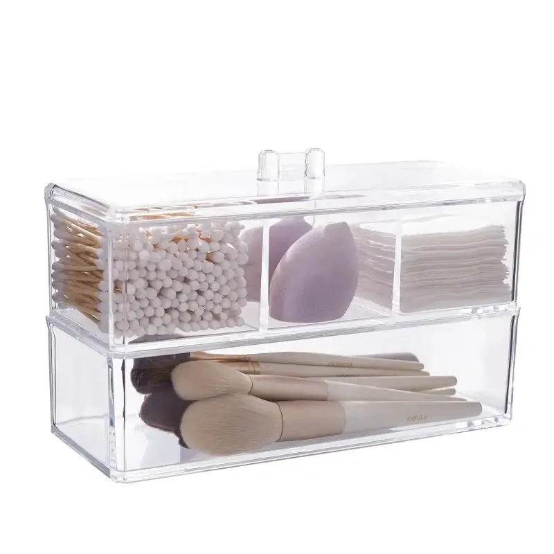 

Stackable Cosmetic Storage Organizer for Bathroom Vanity, Desk Countertop Organizer Box for Swab, Cotton Pad, Makeup Brushes