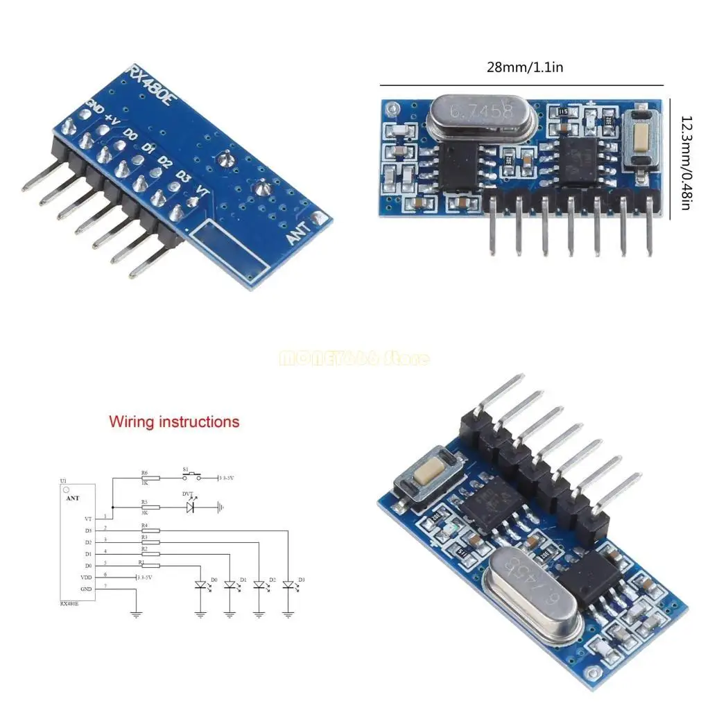 

F62C Набор из 5 шт. RX480-E 433 МГц Супергетеродинный беспроводной декодирующий приемный модуль 4-канальный выход Поддержка 1527