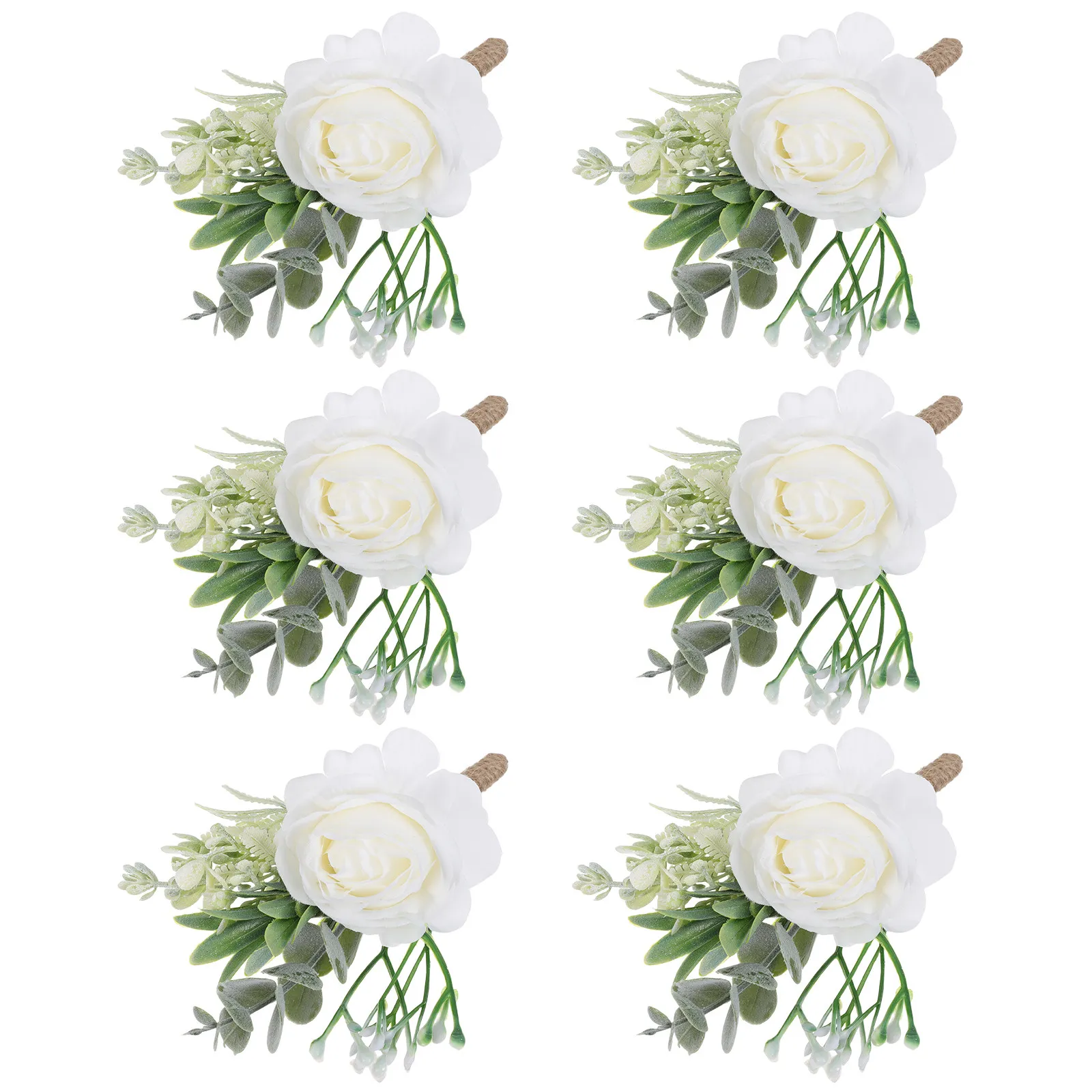 

Набор из 6 белых искусственных бутоньерок для жениха на свадьбу, цветы на лацкан костюма, аксессуар для официальных мероприятий и шаферов