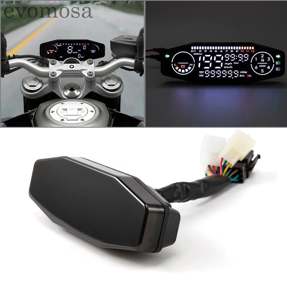 

12V Universal Motorcycle Speedometer Digital Speed Meter LED Oil Gauge Tachometer Dashboard Instrument Panel Meter LCD Display