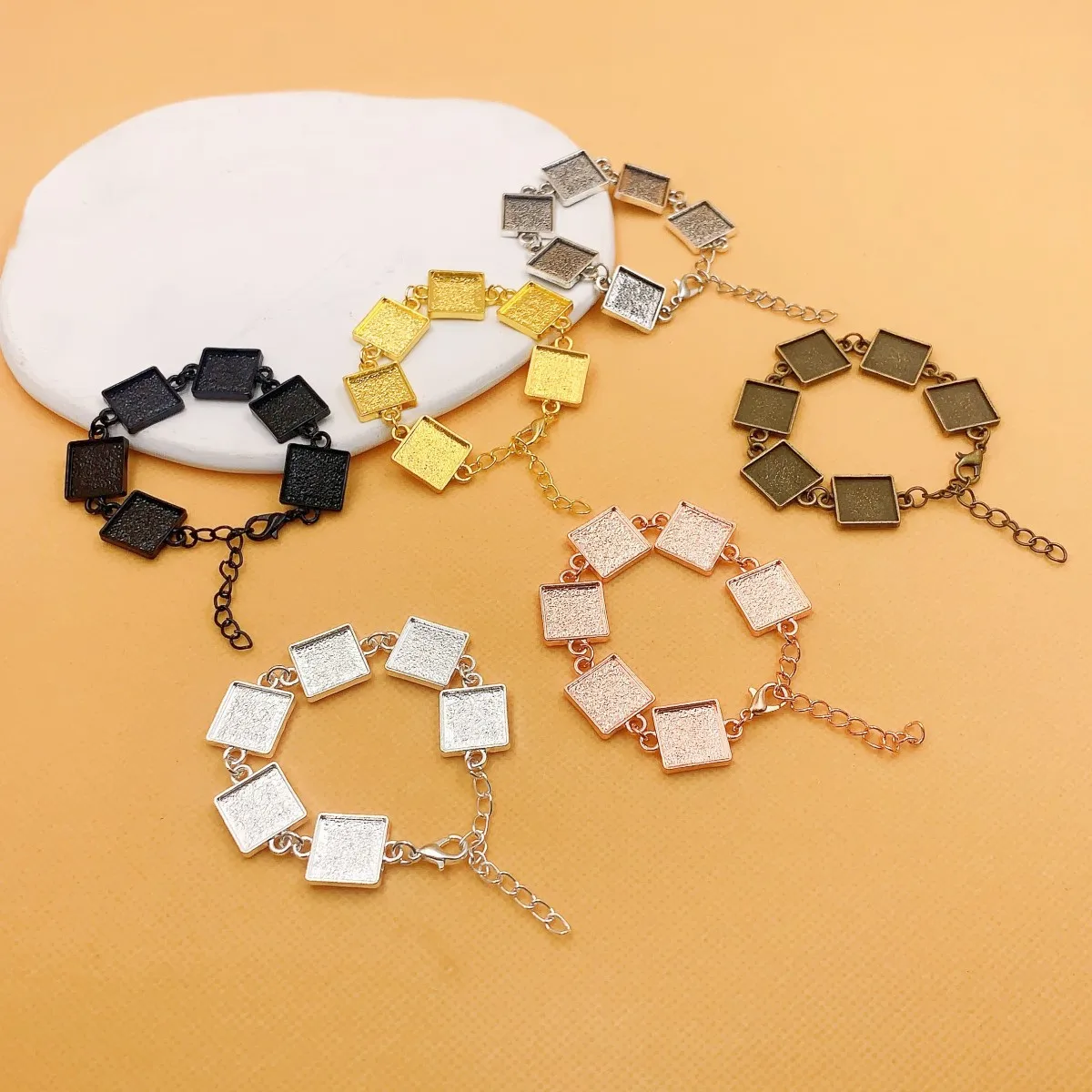 Onebeading Fit 12mm Square Cabochons Bracelet Base Chain Blank Tray DIY Making Accessories Length: Approx 7.5 Inch 2 Strands