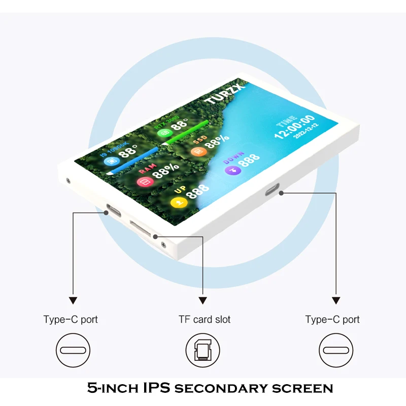 PC Case Expand Screen 5 Inch IPS TYPE-C Mini Moniror Digital Display IPS Module no Aida64 Gamer PC Hardware Monitoring