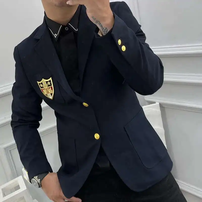 

Night Show Men Korean Fashion Stylist Blazer Slim Fit Badge Embroidered Trendy Jacket Suit Collar High Quality Blazer Men