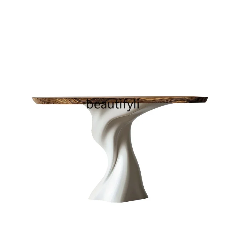 

Q Minimal light luxury solid wood entrance table against the wall, high-end entrance platform, creative art end platform