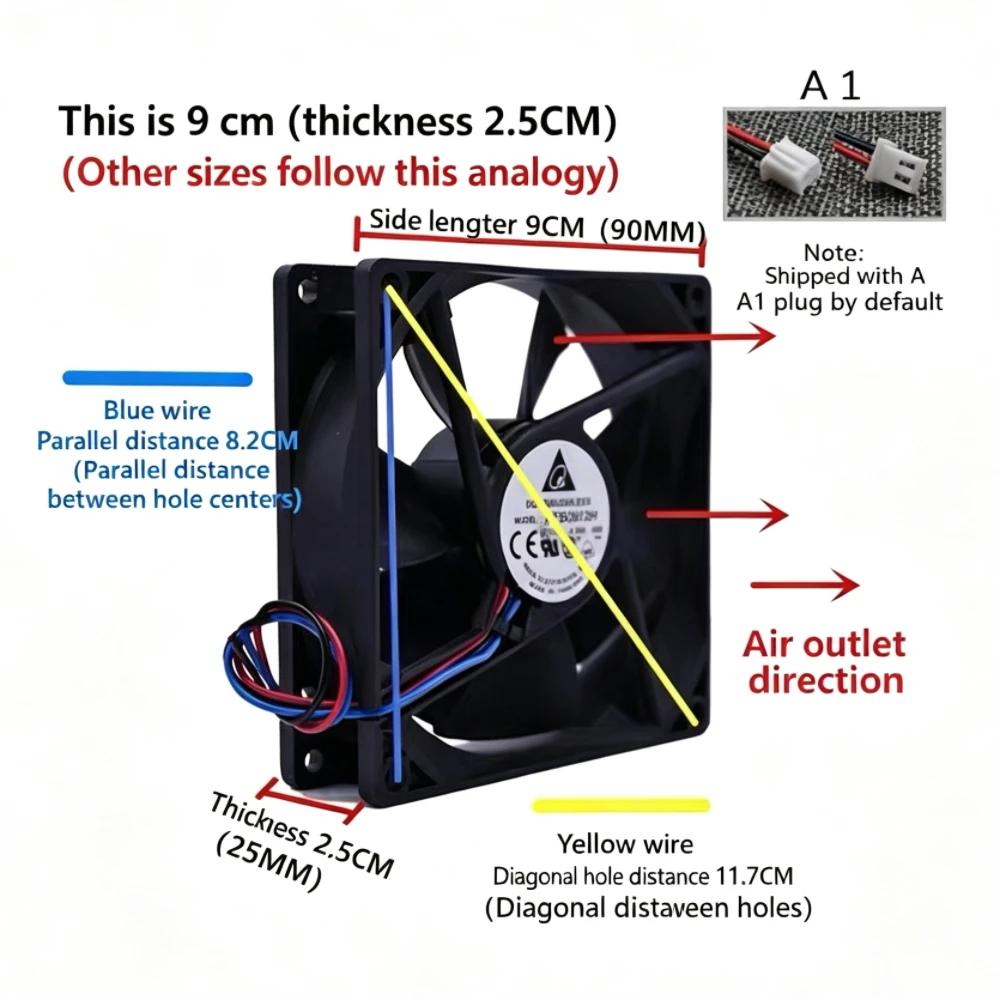 9015 90MM DC Cooling Fan Dual Ball Bearing 5V 12V 24V Silent Ultra Thin High Airflow Chassis Inverter Amplifier Industrial Heat