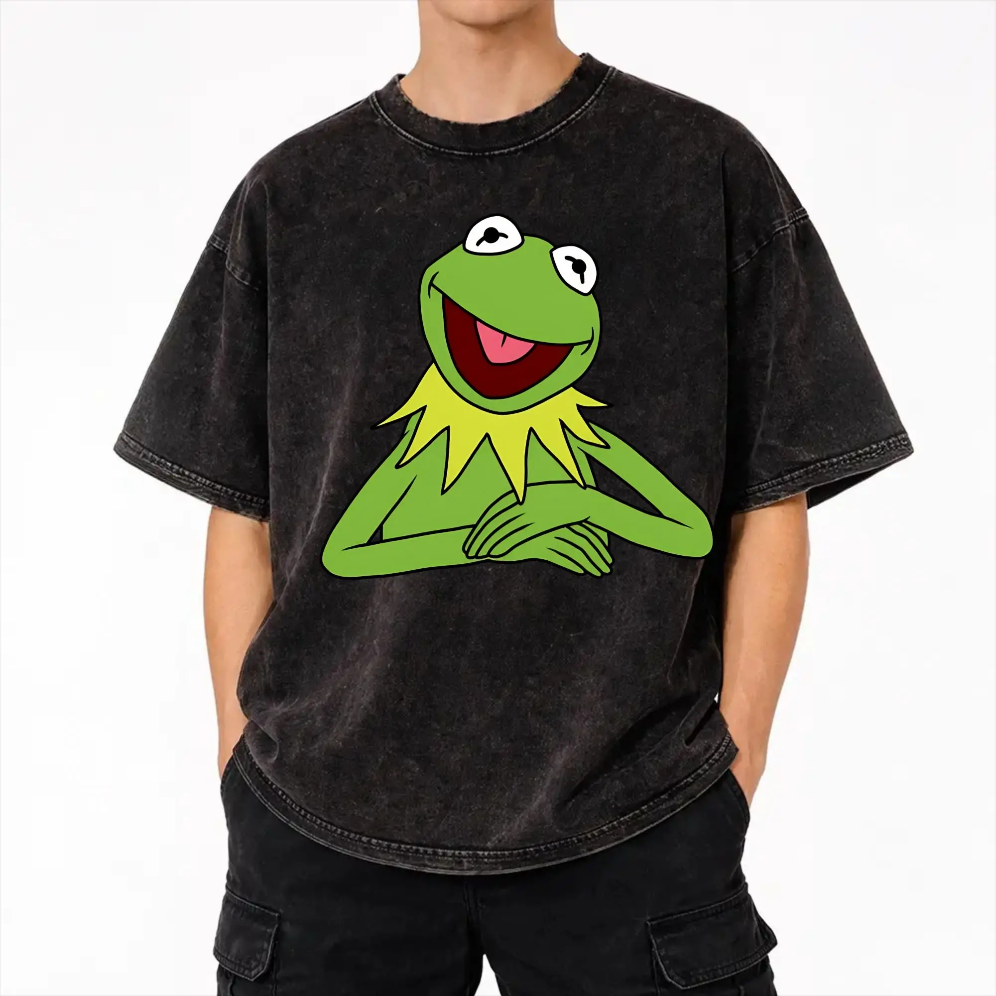 Kermits the Frog Washed T Shirt Streetwear Hip Hop Fashion T-Shirt  Tee Shirt Men Women Cotton Streetwear